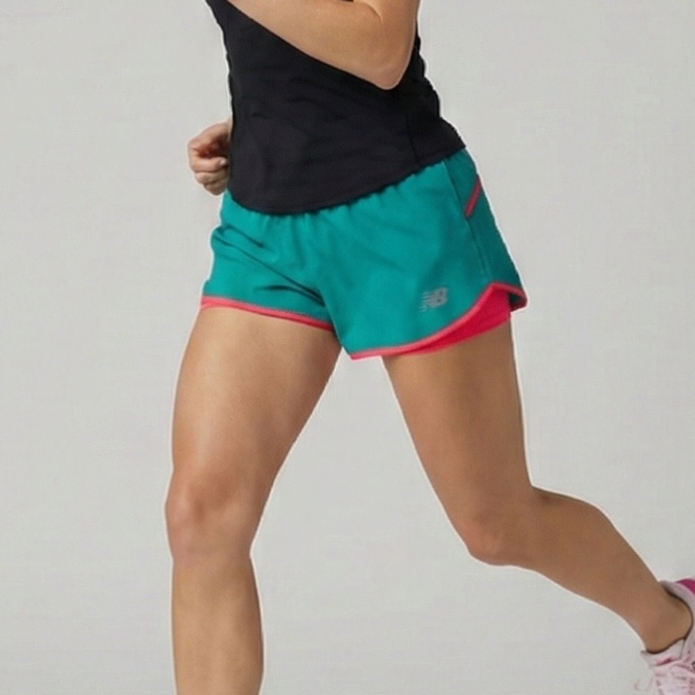 New Balance NB DRY Teal & Pink Tennis and Running Shorts with Liner - Size S